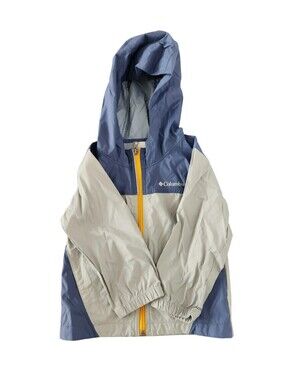 Columbia Toddler Blue & Light Gray Hooded Rain Jacket with Yellow Zip